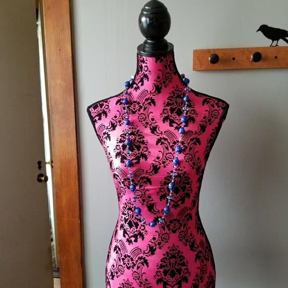 Relisted - long Chunky Art Glass necklace blue silver flapper - Picture 3 of 7